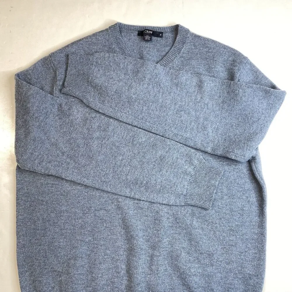 Merino Wool Sweater Mens XL J Crew Blue Long Sleeve Knit V-Neck Casual Top